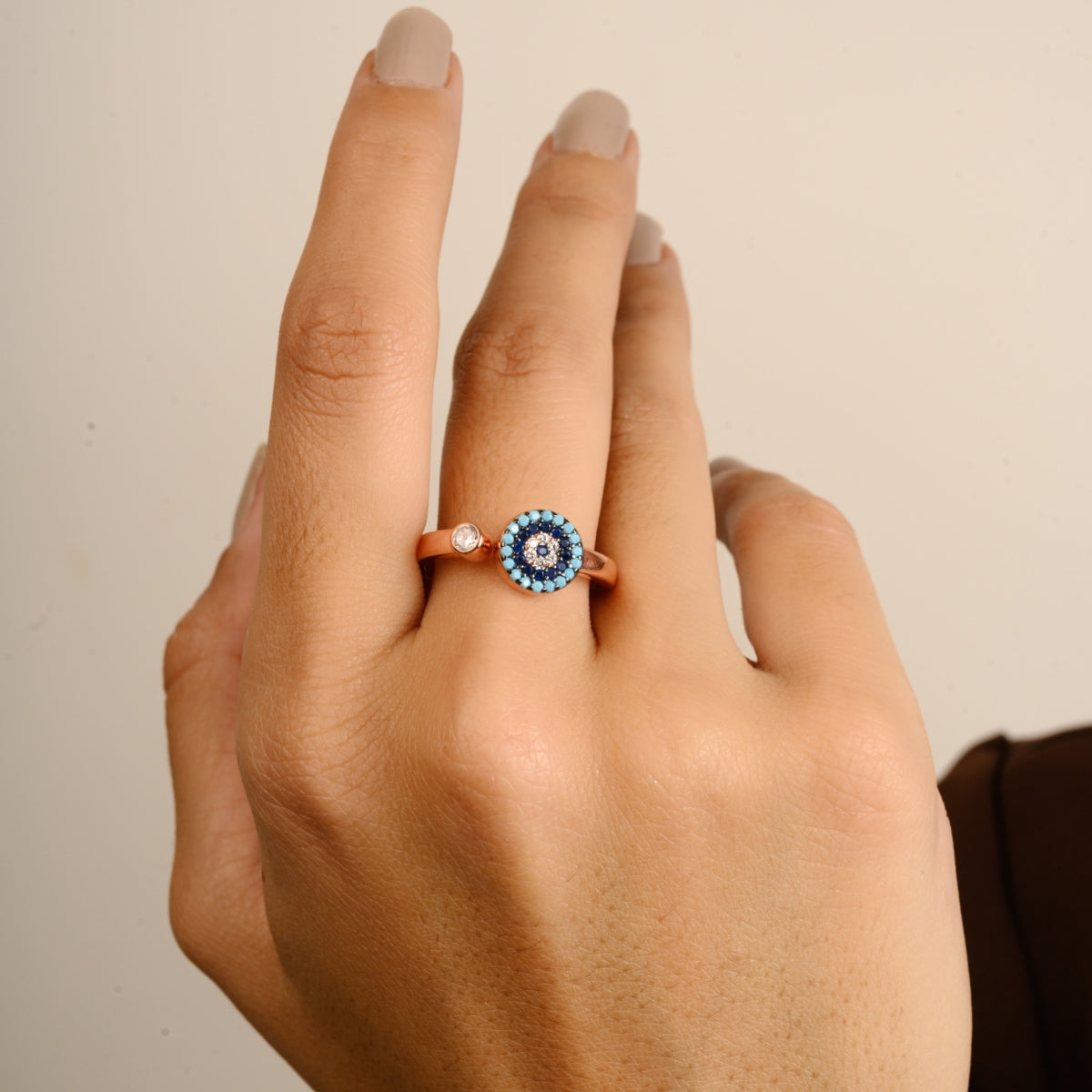 Blue Evil Eye Adjustable Ring for Women