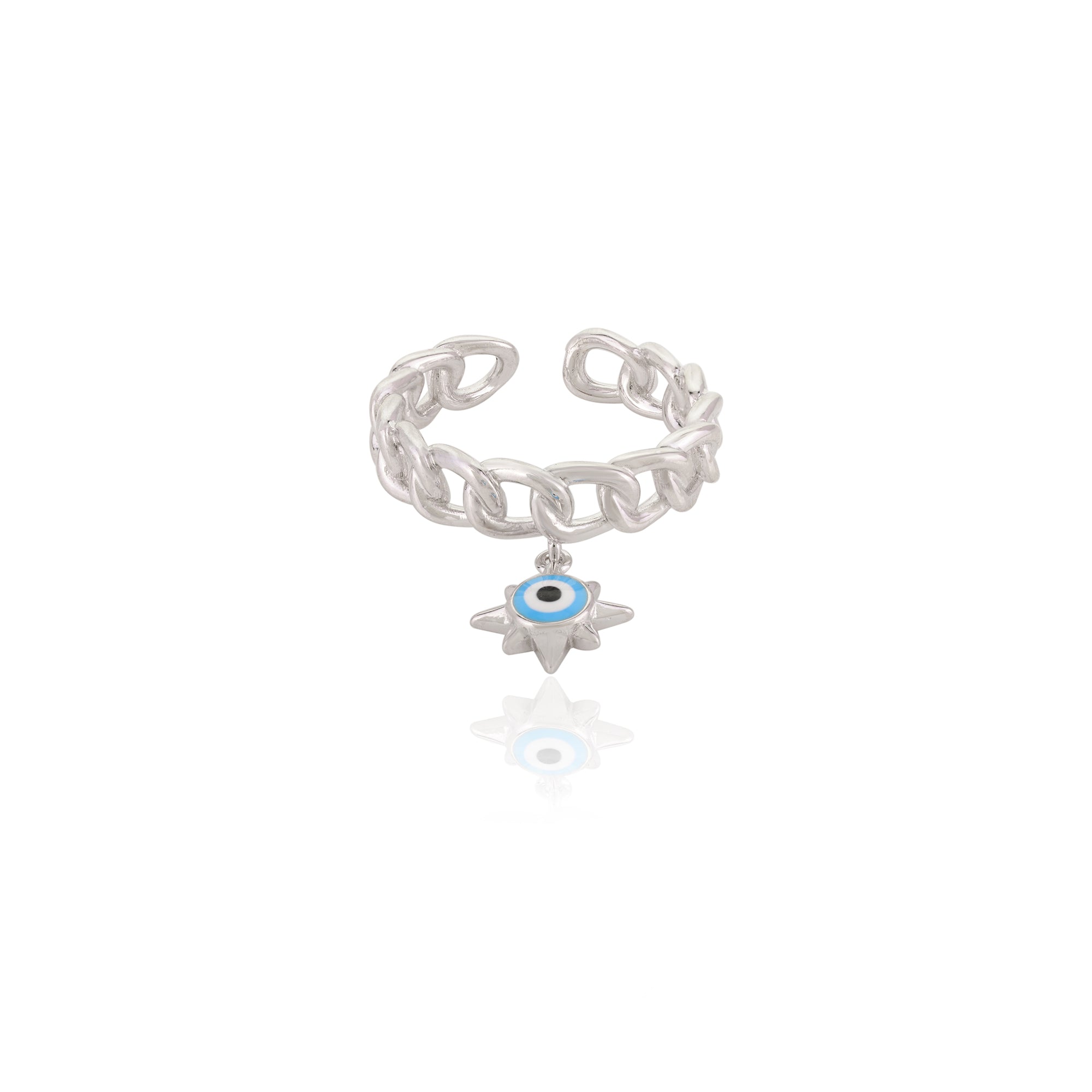 Evil Eye Charm Silver Protection Ring