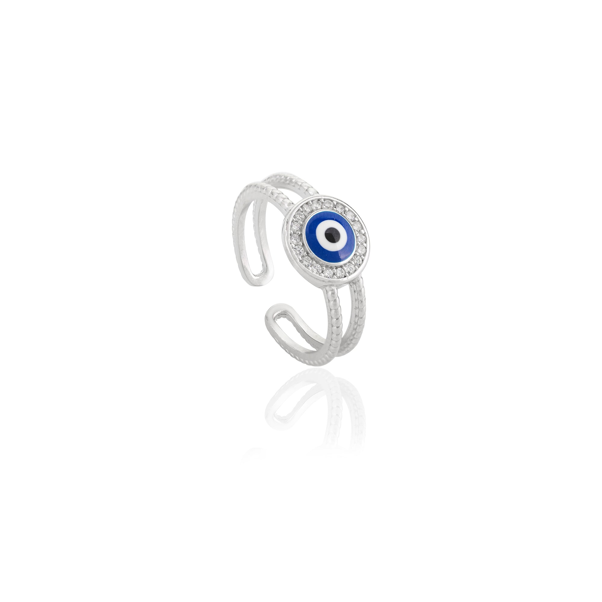 Blue Evil Eye Silver Ring