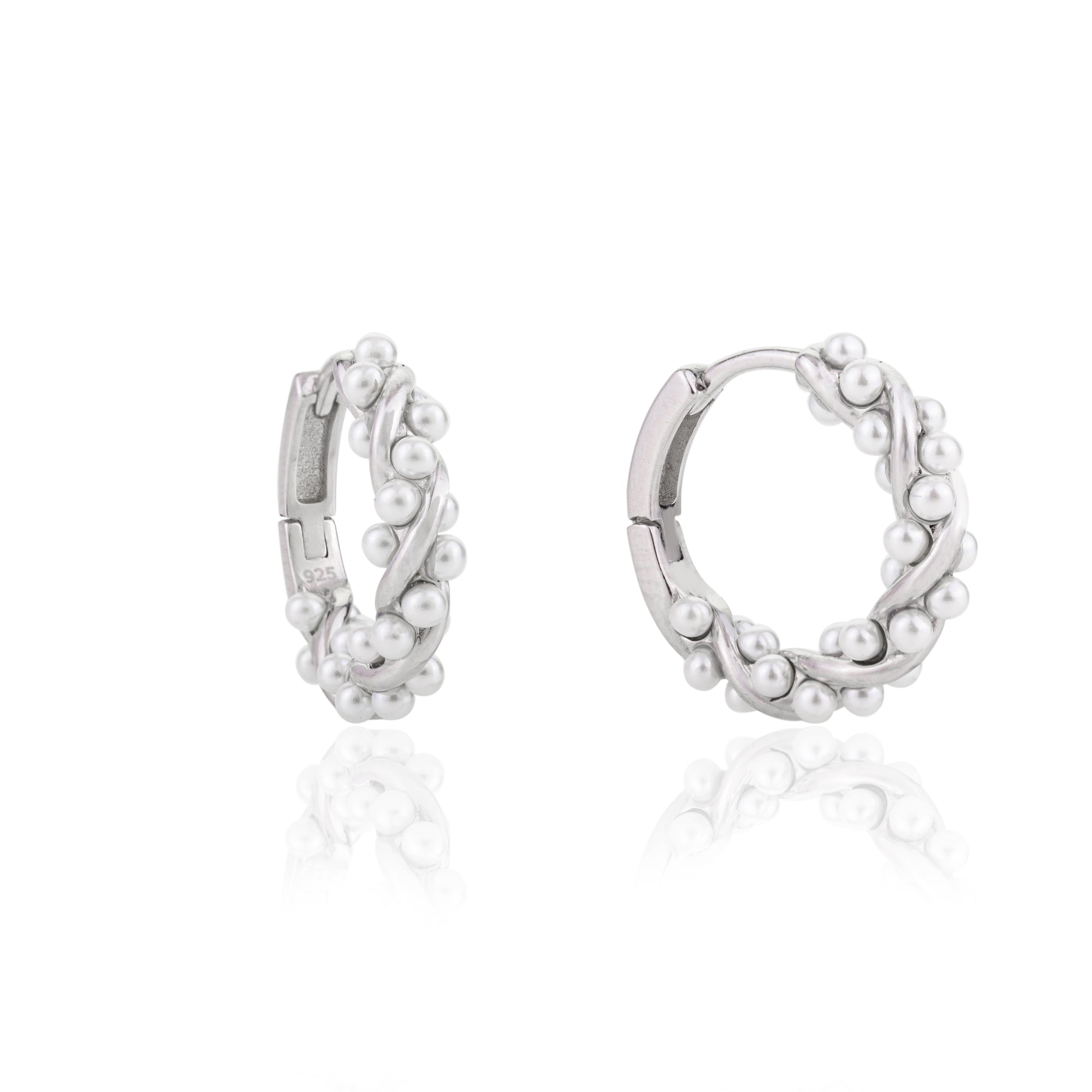 Silver Twist Pearl Hoop Earrings