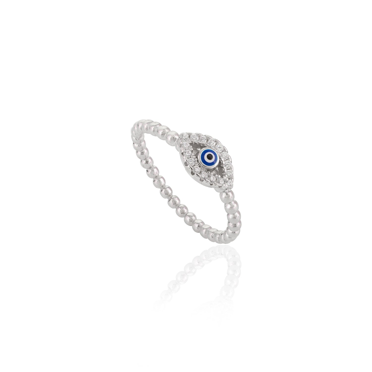 Blue Evil Eye Silver Ring