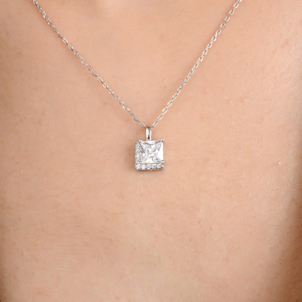Princess cut Silver Pendant set