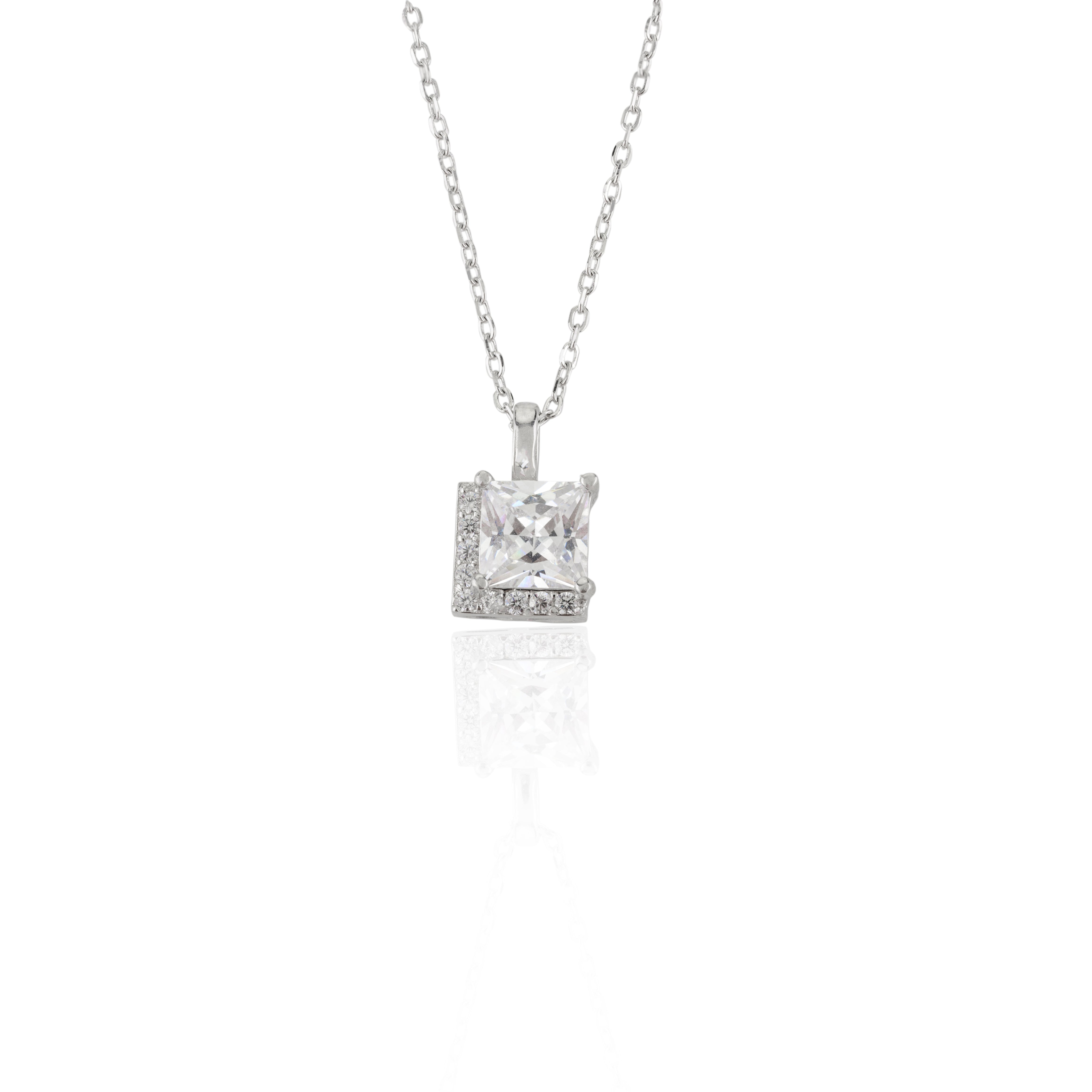 Princess cut Silver Pendant set