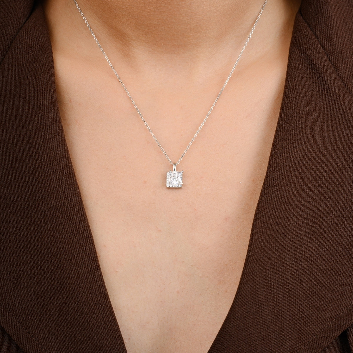 Princess cut Silver Pendant set