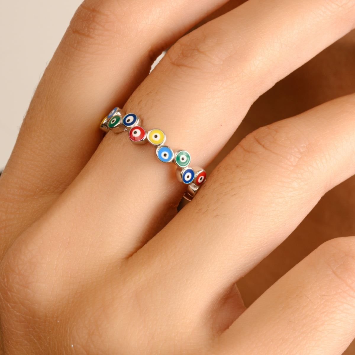 Multicolor Evil Eye Eternity Ring