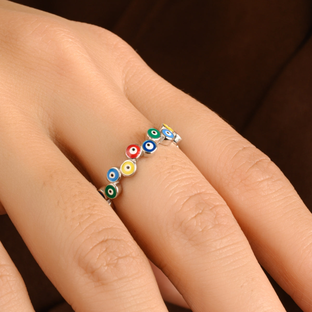 Multicolor Evil Eye Eternity Ring