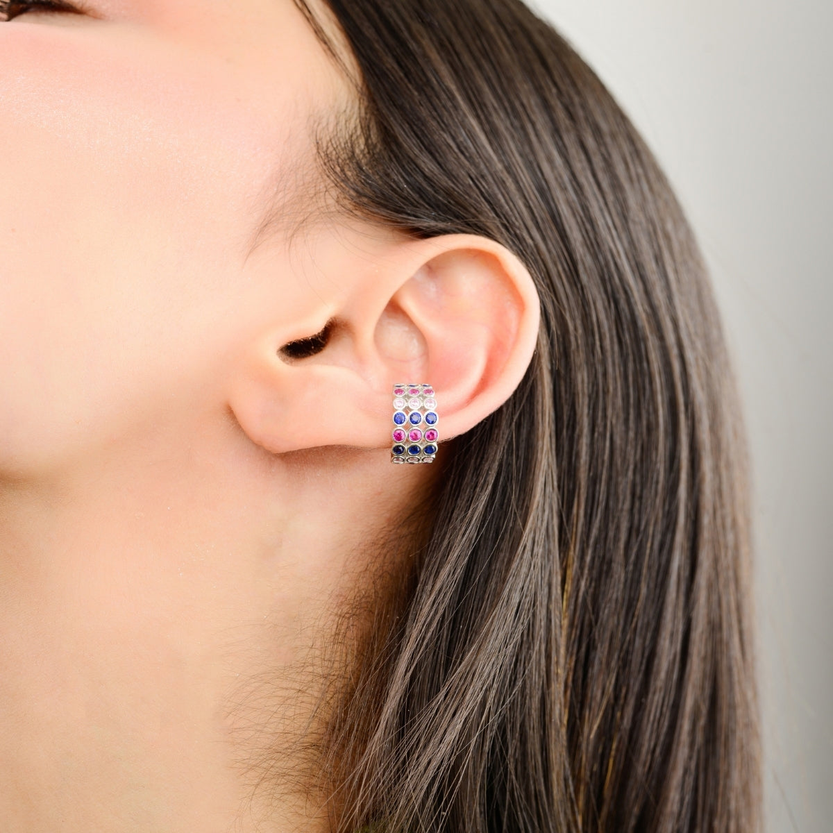 Multicolor Sparkle Rainbow CZ Silver Ear Cuff