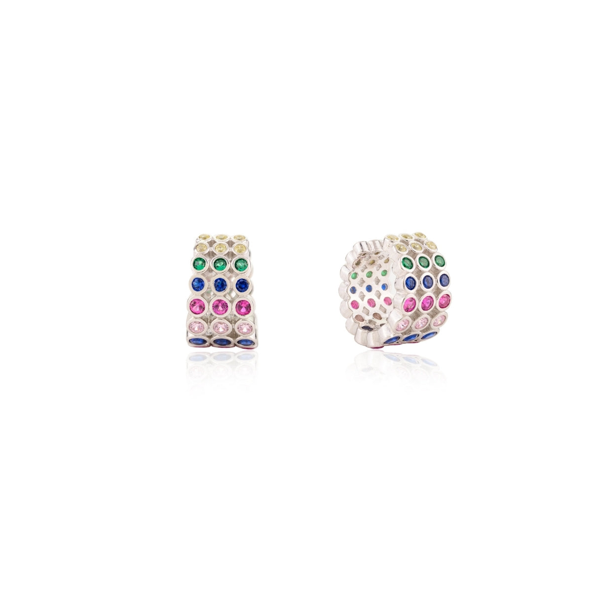 Multicolor Sparkle Rainbow CZ Silver Ear Cuff