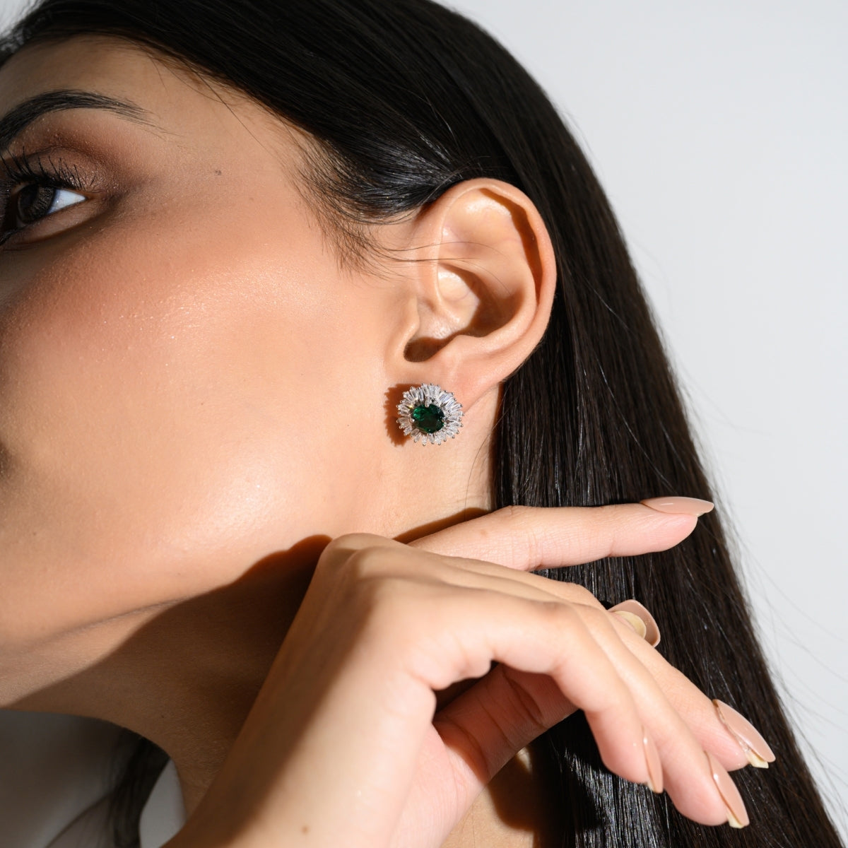 Charming Emerald Green Floral White CZ Diamond Stud Earrings