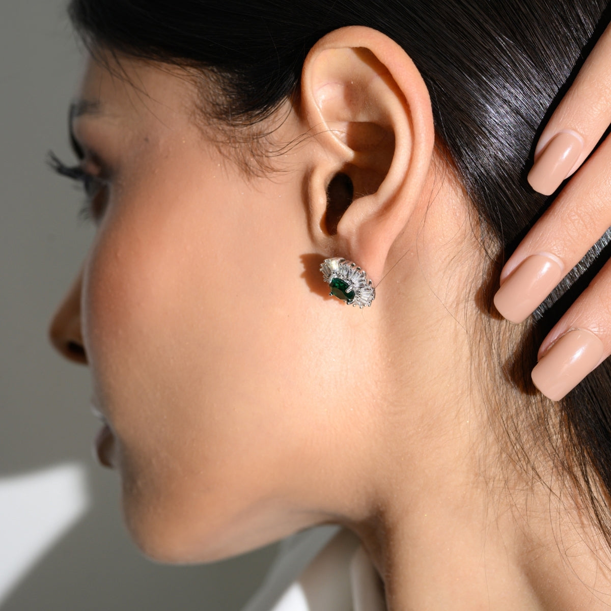 Charming Emerald Green Floral White CZ Diamond Stud Earrings