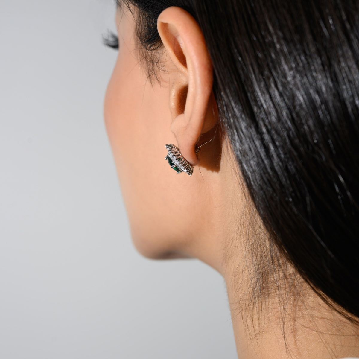 Charming Emerald Green Floral White CZ Diamond Stud Earrings