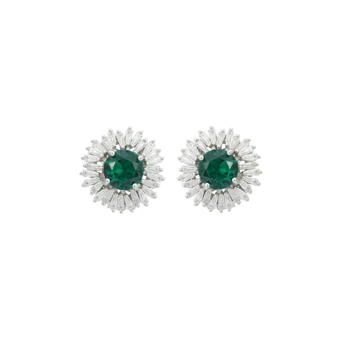Charming Emerald Green Floral White CZ Diamond Stud Earrings