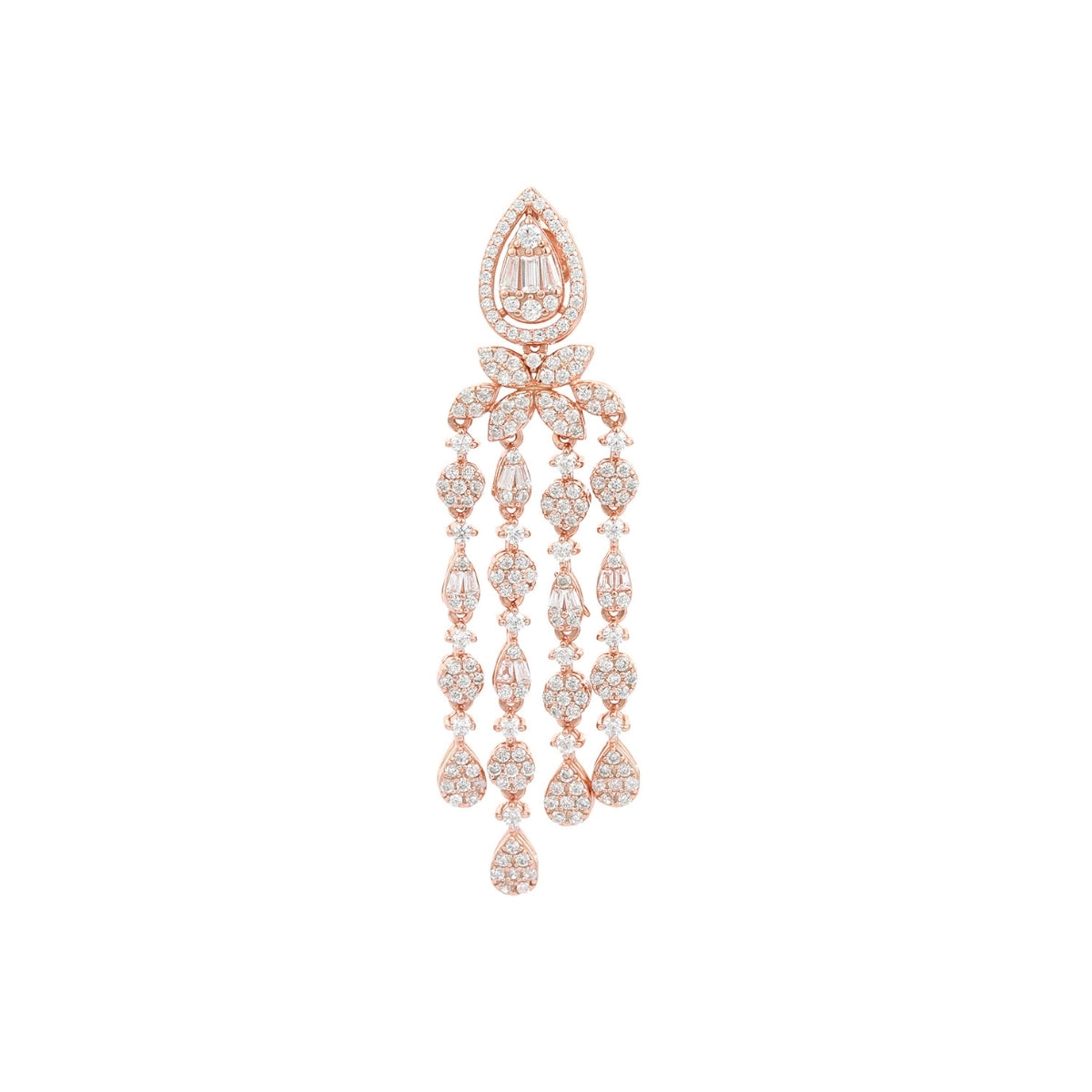 Rose Gold Clustered CZ Diamond Drop Earrings in 925 Silver