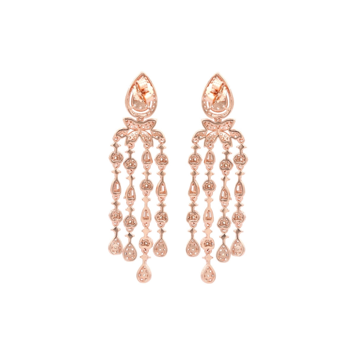 Rose Gold Clustered CZ Diamond Drop Earrings in 925 Silver