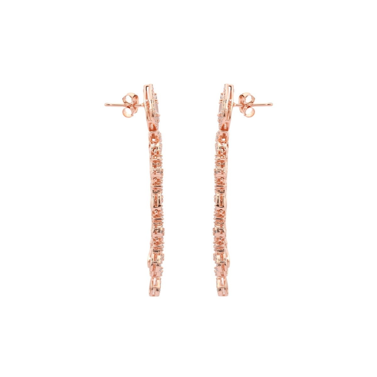 Rose Gold Clustered CZ Diamond Drop Earrings in 925 Silver