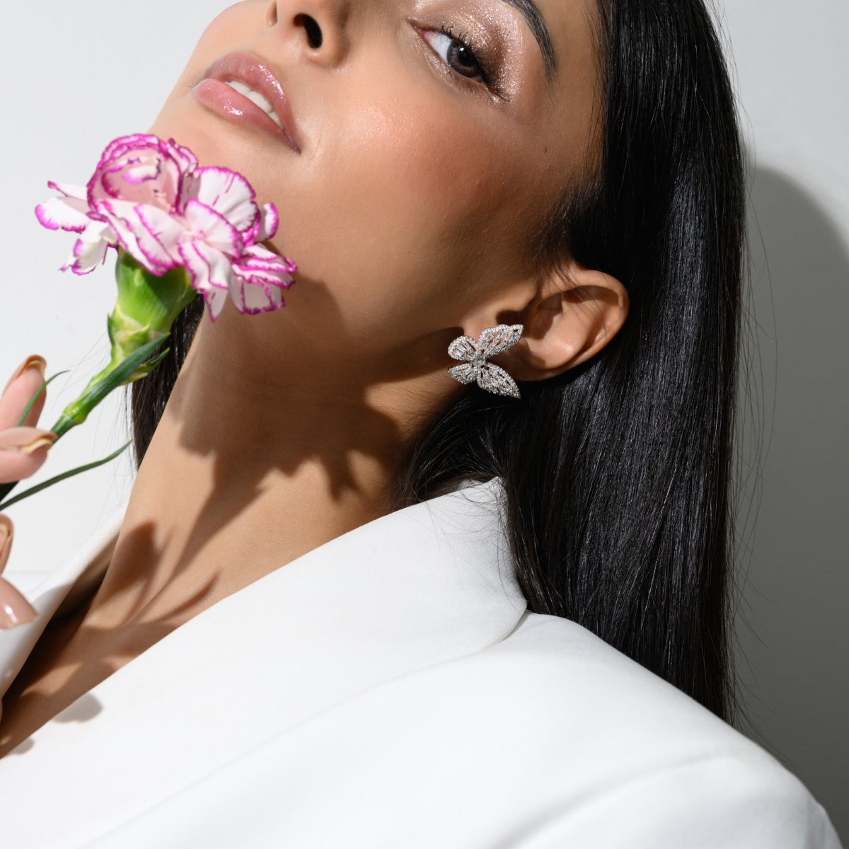Silver Butterfly Earrings with Sparkling CZ Diamonds