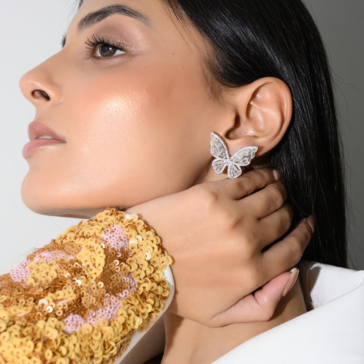 Silver Butterfly Earrings with Sparkling CZ Diamonds