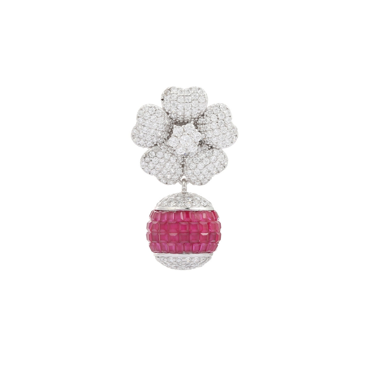 Sparkling CZ Crystal Floral Droplet Earrings in 925 Silver