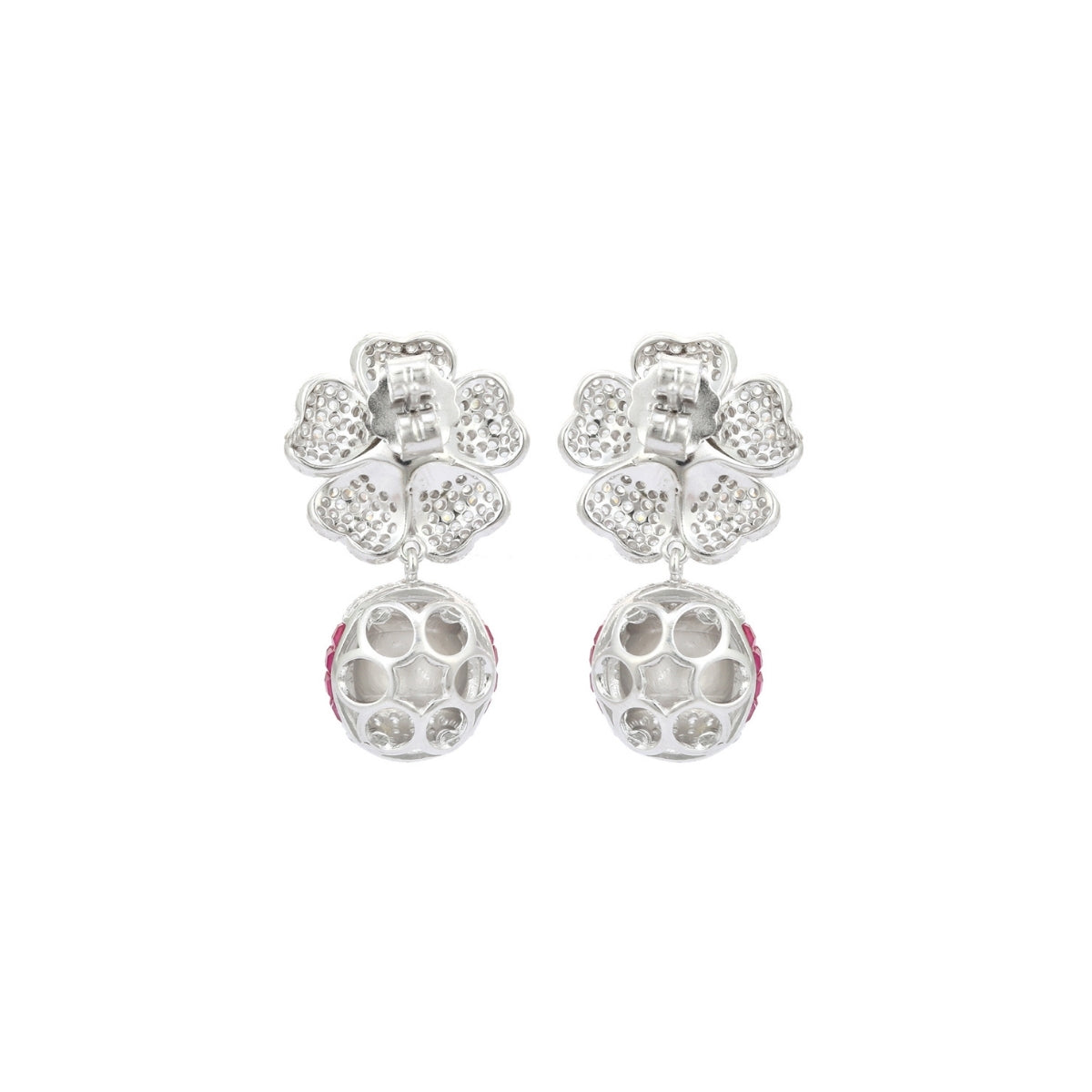 Sparkling CZ Crystal Floral Droplet Earrings in 925 Silver