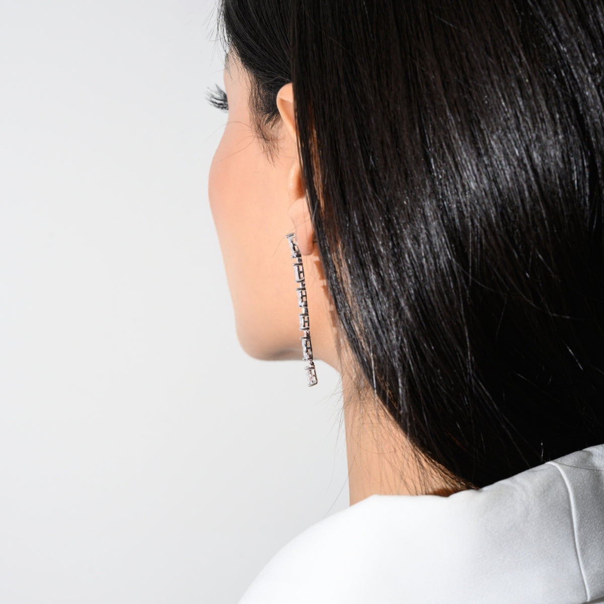 Linear Water Drops Cz Diamond Earrings in 925 Silver