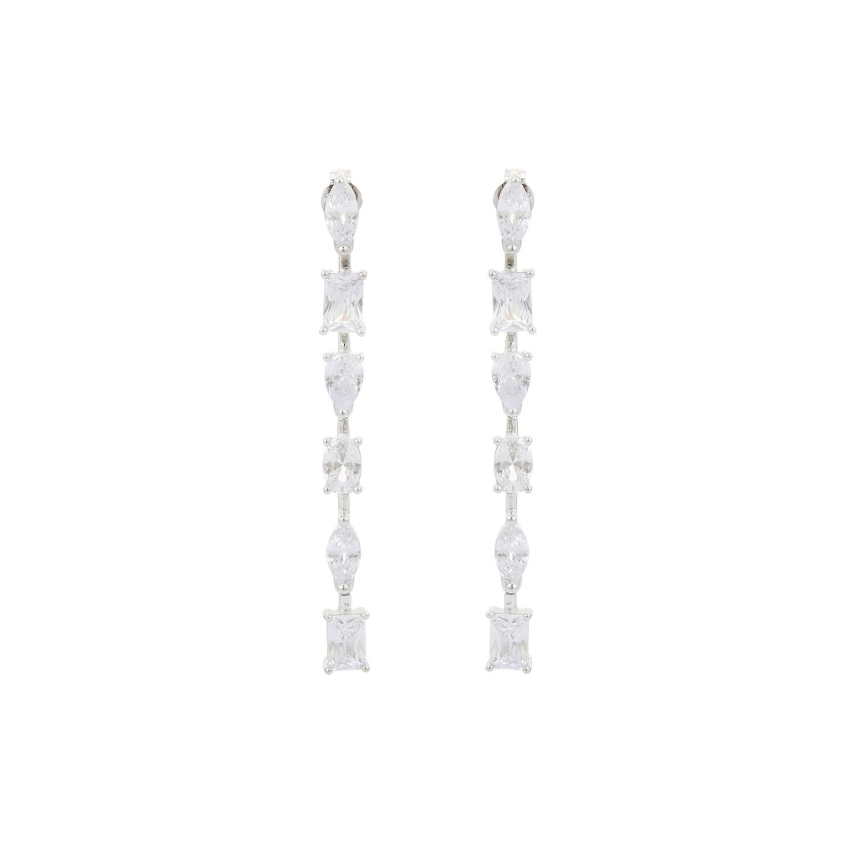 Linear Water Drops Cz Diamond Earrings in 925 Silver
