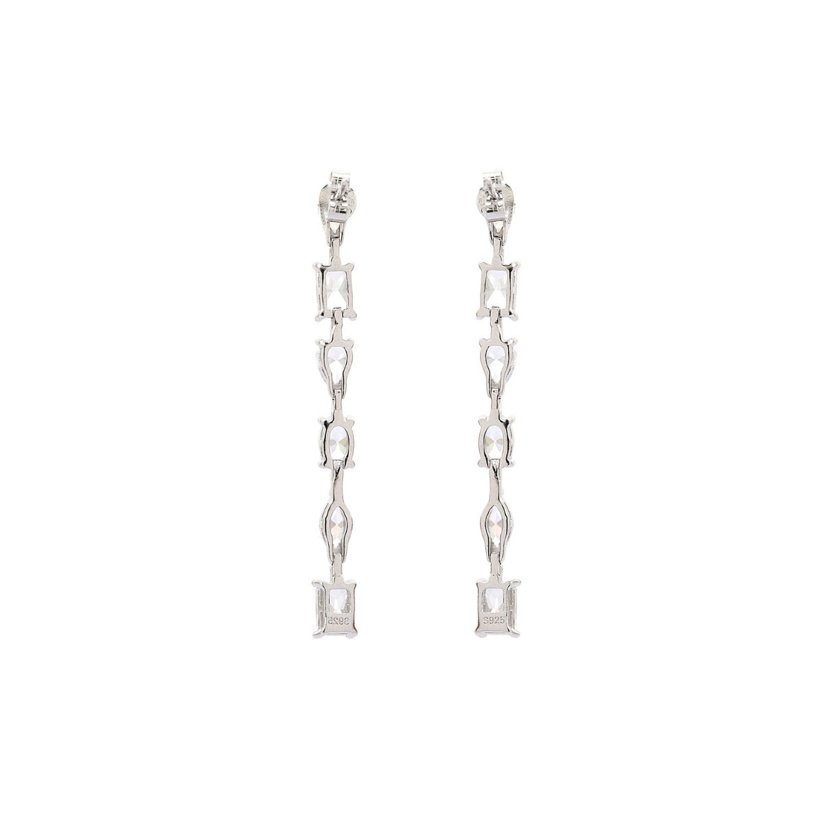 Linear Water Drops Cz Diamond Earrings in 925 Silver