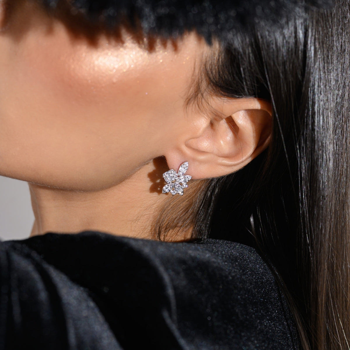 Rose Gold & Silver CZ Diamond Cluster Earrings