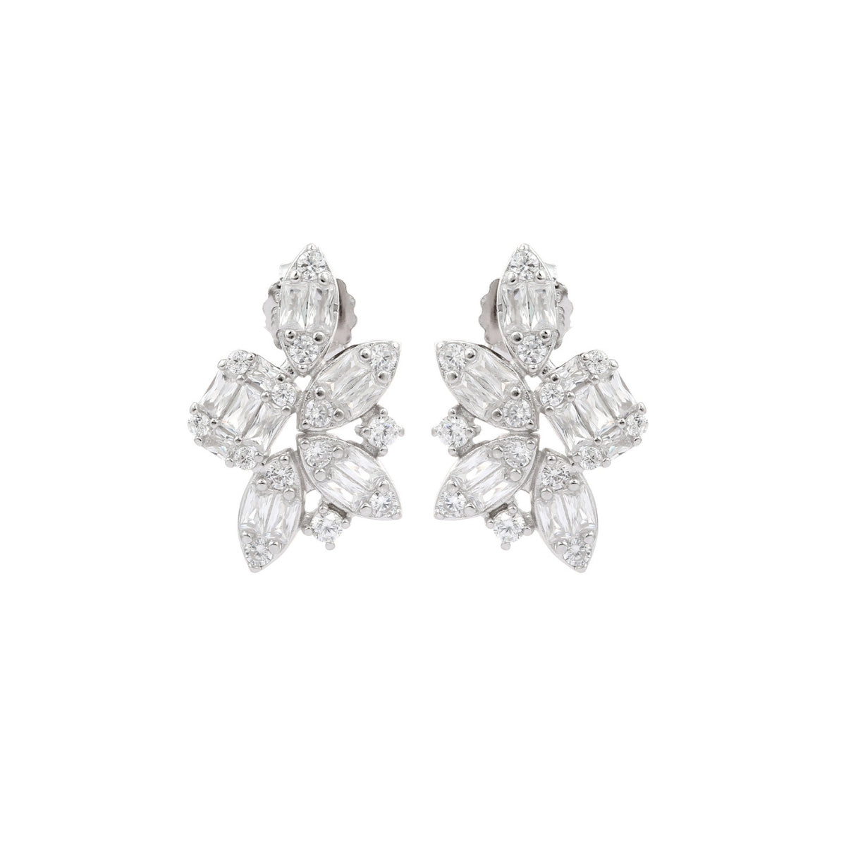 Rose Gold & Silver CZ Diamond Cluster Earrings