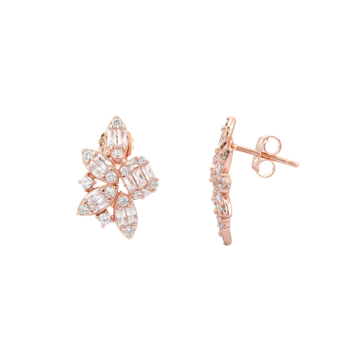 Rose Gold & Silver CZ Diamond Cluster Earrings