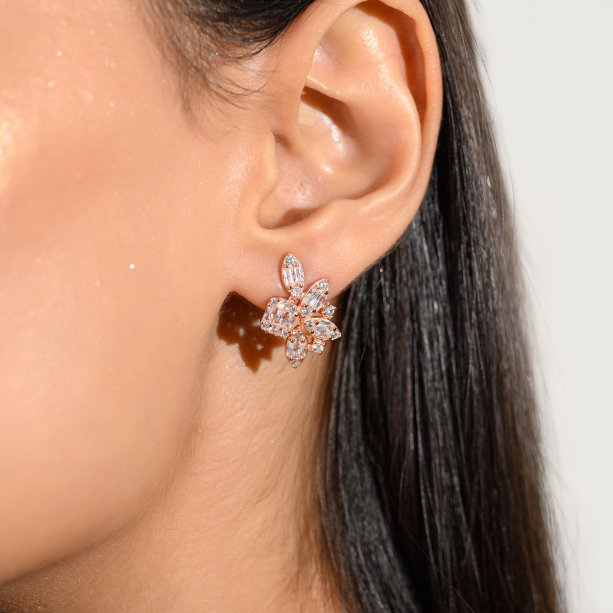 Rose Gold & Silver CZ Diamond Cluster Earrings