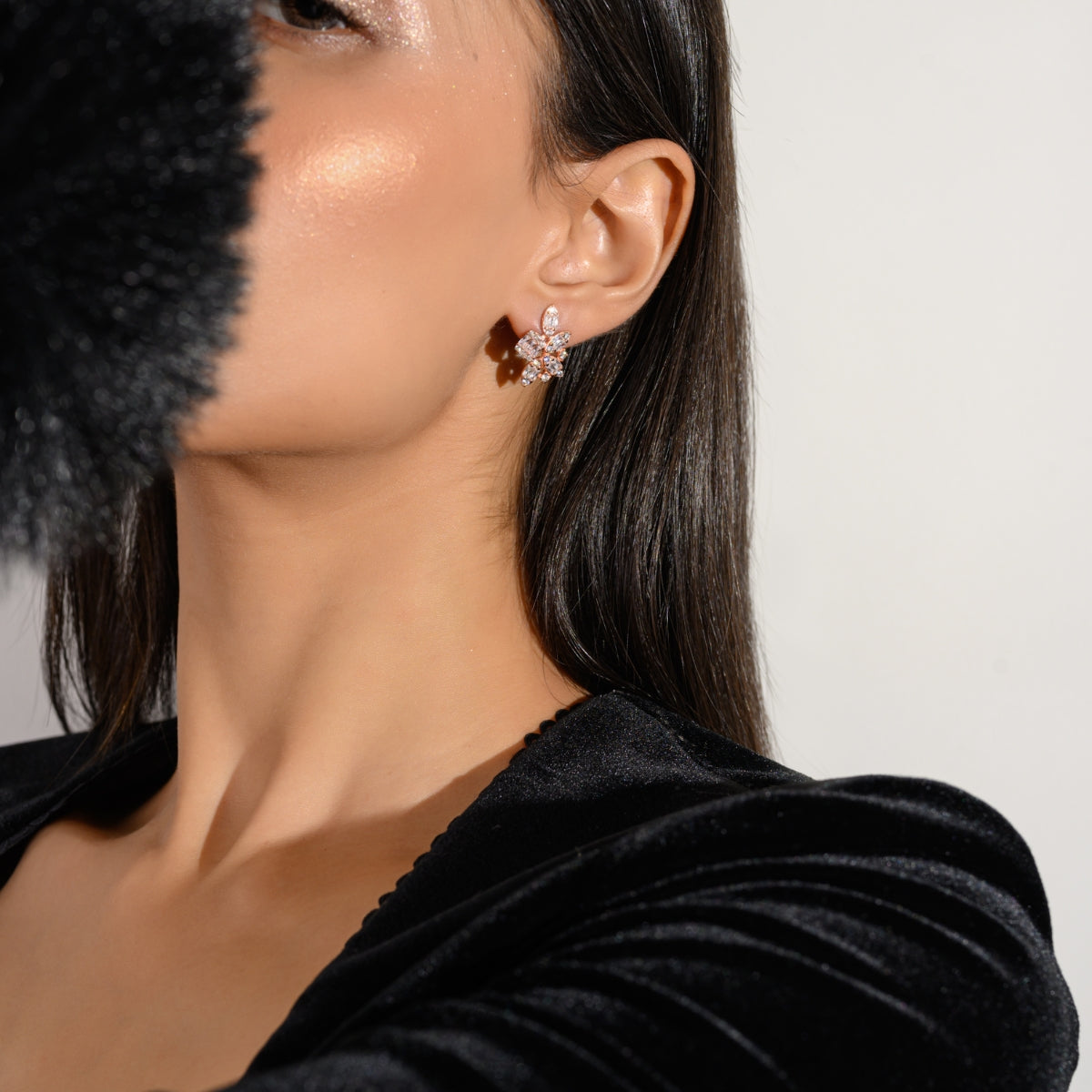 Rose Gold & Silver CZ Diamond Cluster Earrings