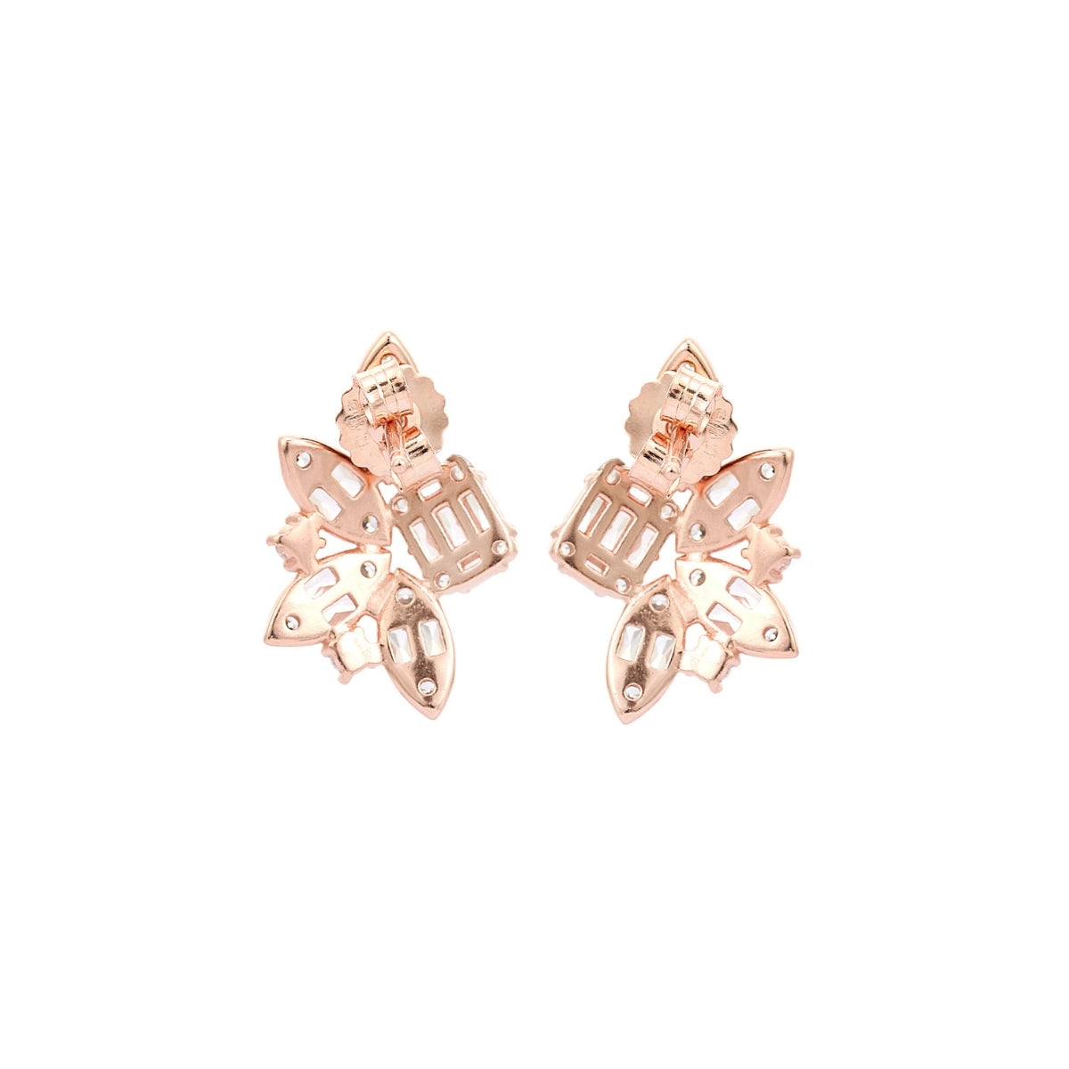 Rose Gold & Silver CZ Diamond Cluster Earrings