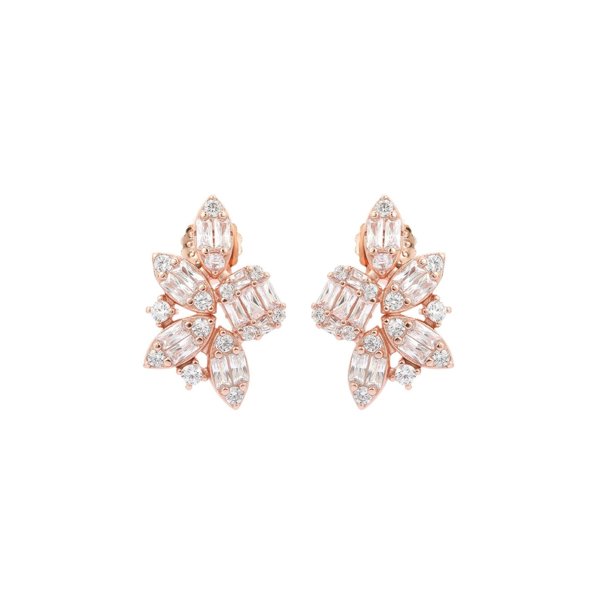 Rose Gold & Silver CZ Diamond Cluster Earrings
