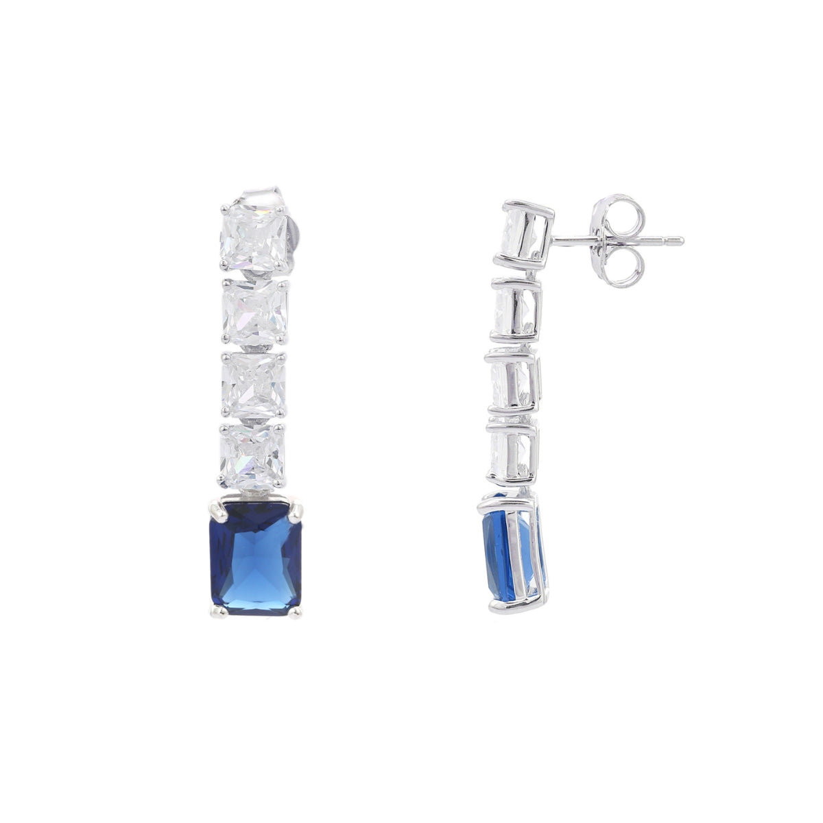 925 Silver Blue, Emerald Green and Red Ruby CZ Diamond Drop Earrings