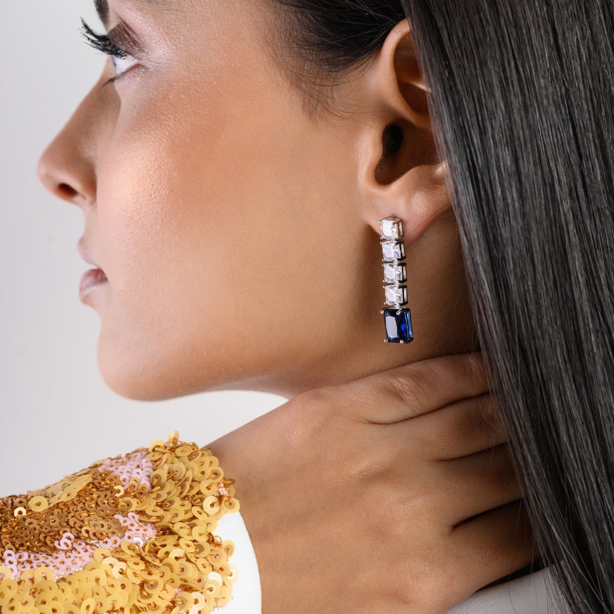 925 Silver Blue, Emerald Green and Red Ruby CZ Diamond Drop Earrings