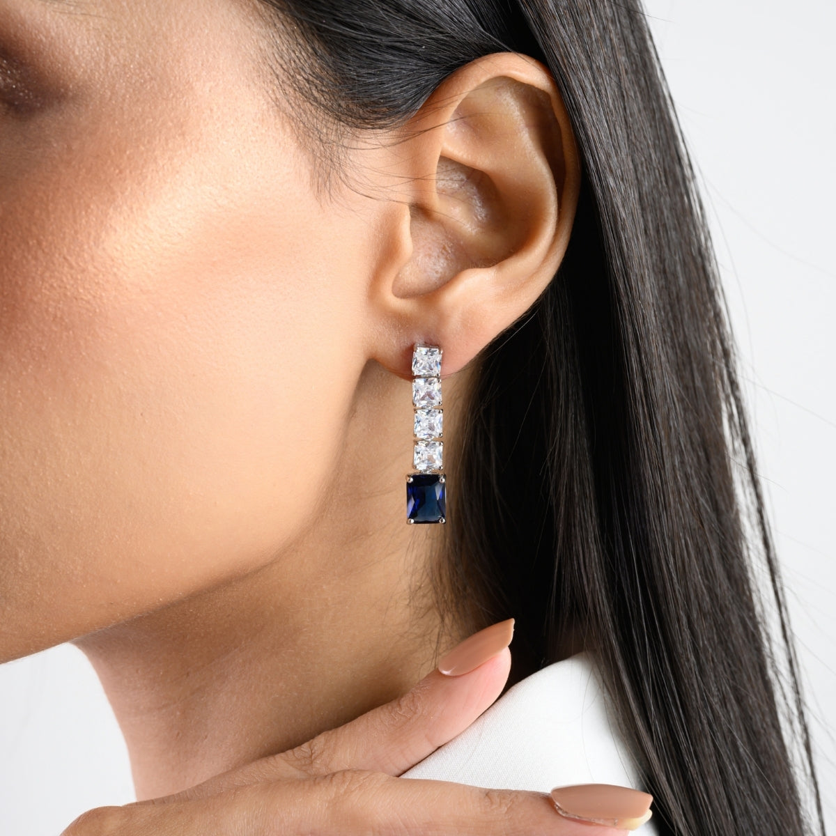 925 Silver Blue, Emerald Green and Red Ruby CZ Diamond Drop Earrings