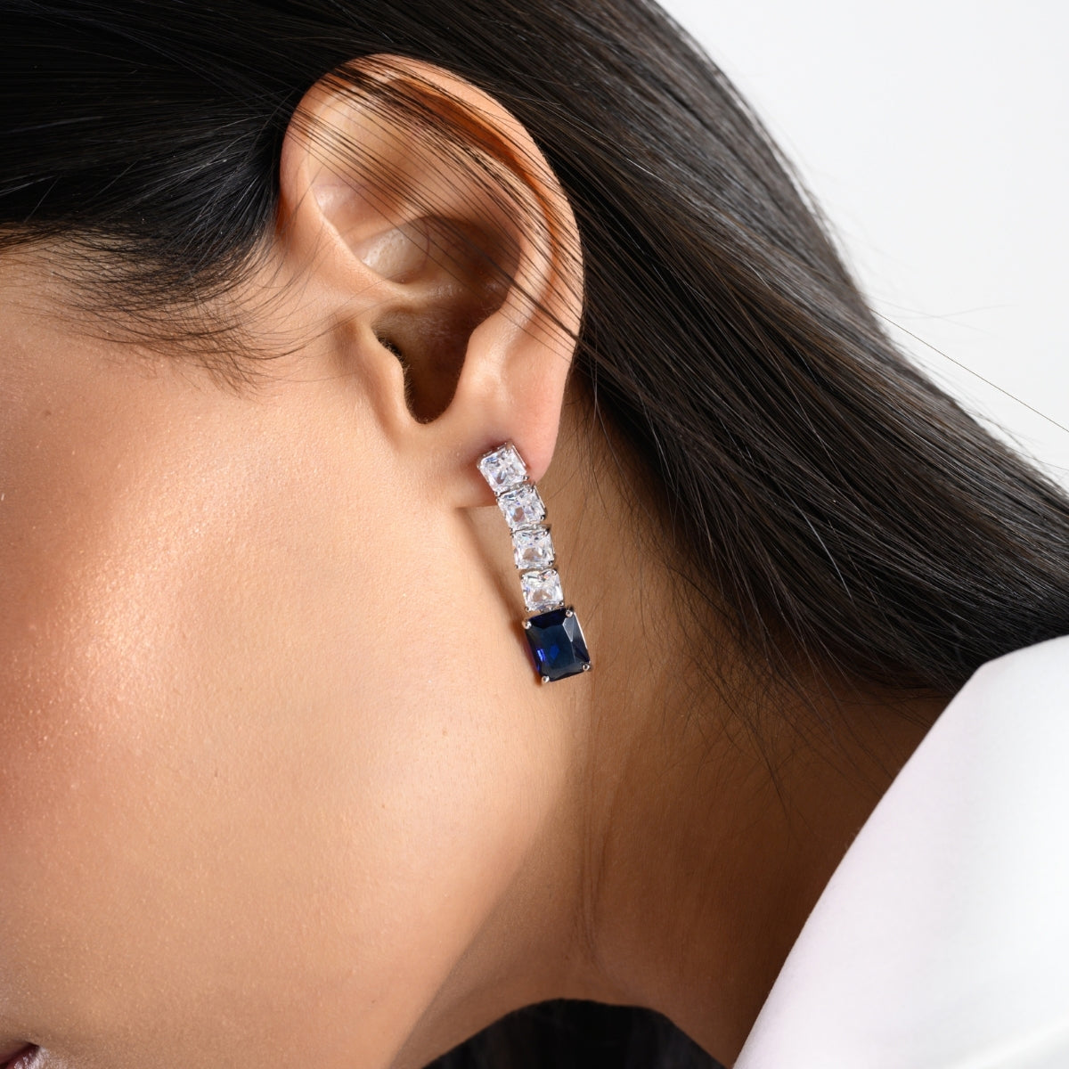 925 Silver Blue, Emerald Green and Red Ruby CZ Diamond Drop Earrings