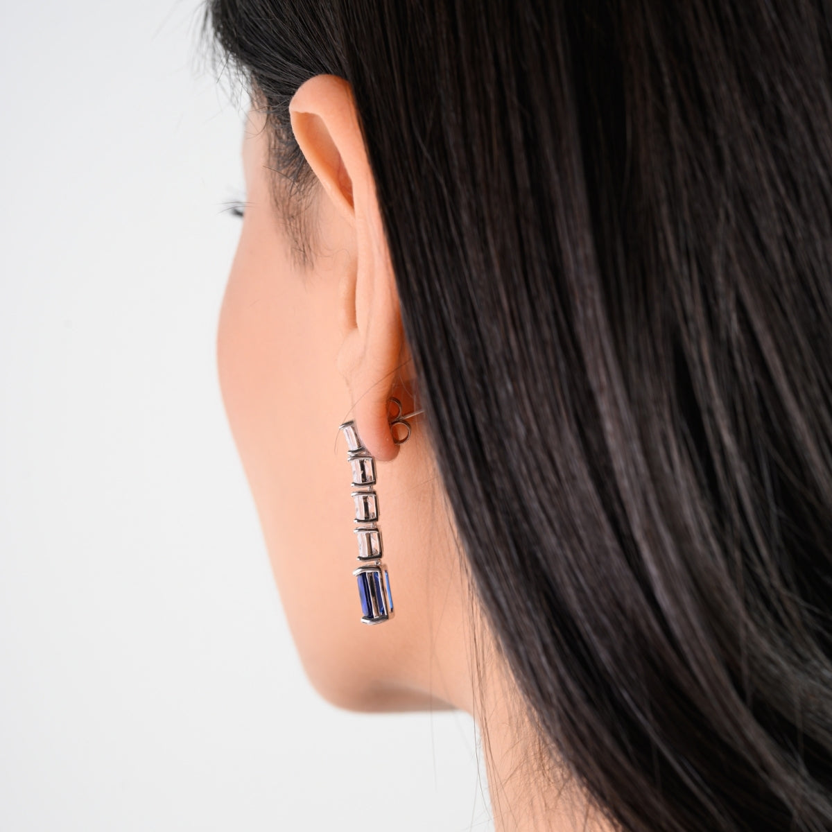 925 Silver Blue, Emerald Green and Red Ruby CZ Diamond Drop Earrings