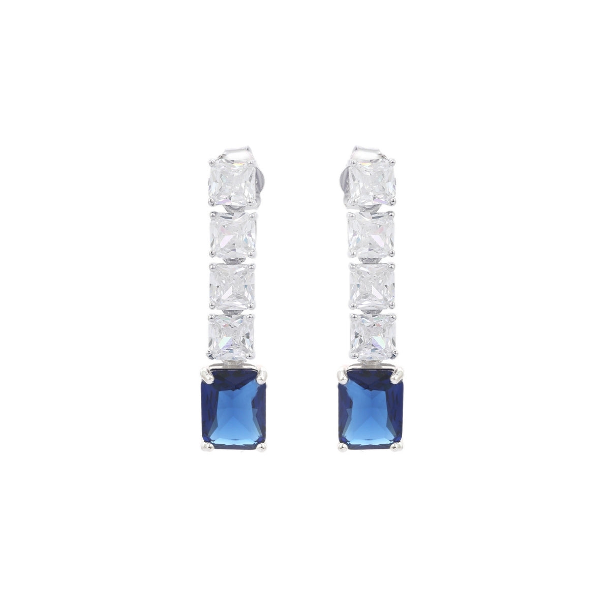 925 Silver Blue, Emerald Green and Red Ruby CZ Diamond Drop Earrings