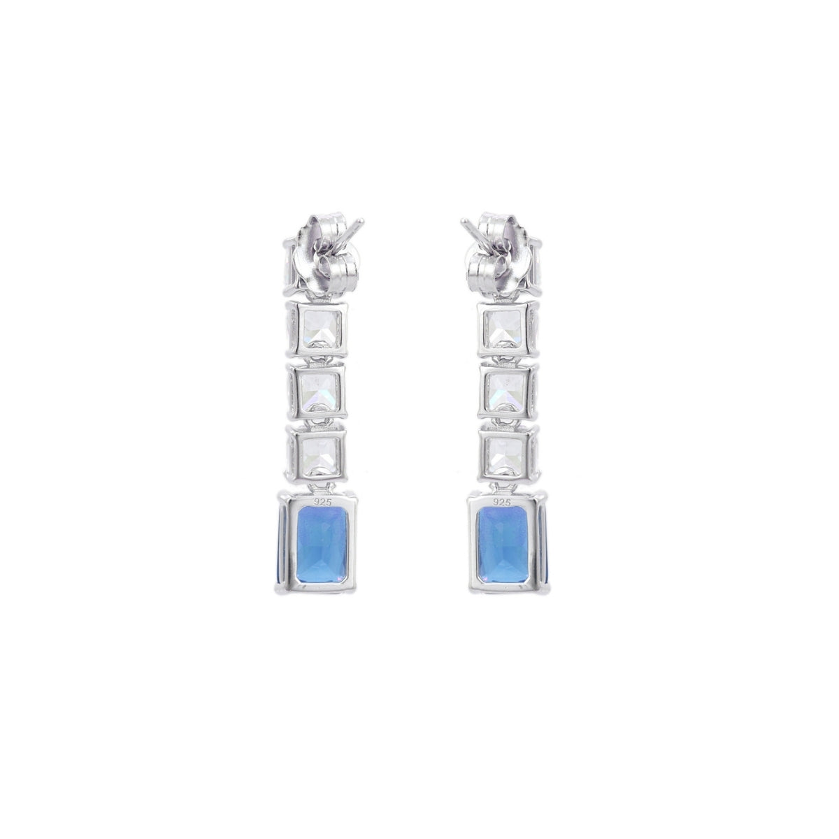 925 Silver Blue, Emerald Green and Red Ruby CZ Diamond Drop Earrings