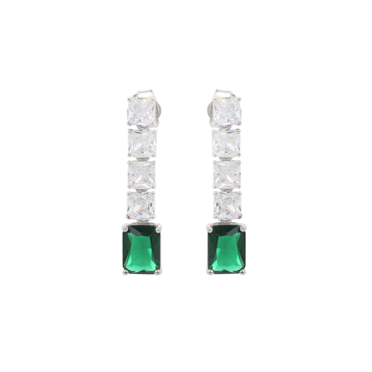 925 Silver Blue, Emerald Green and Red Ruby CZ Diamond Drop Earrings