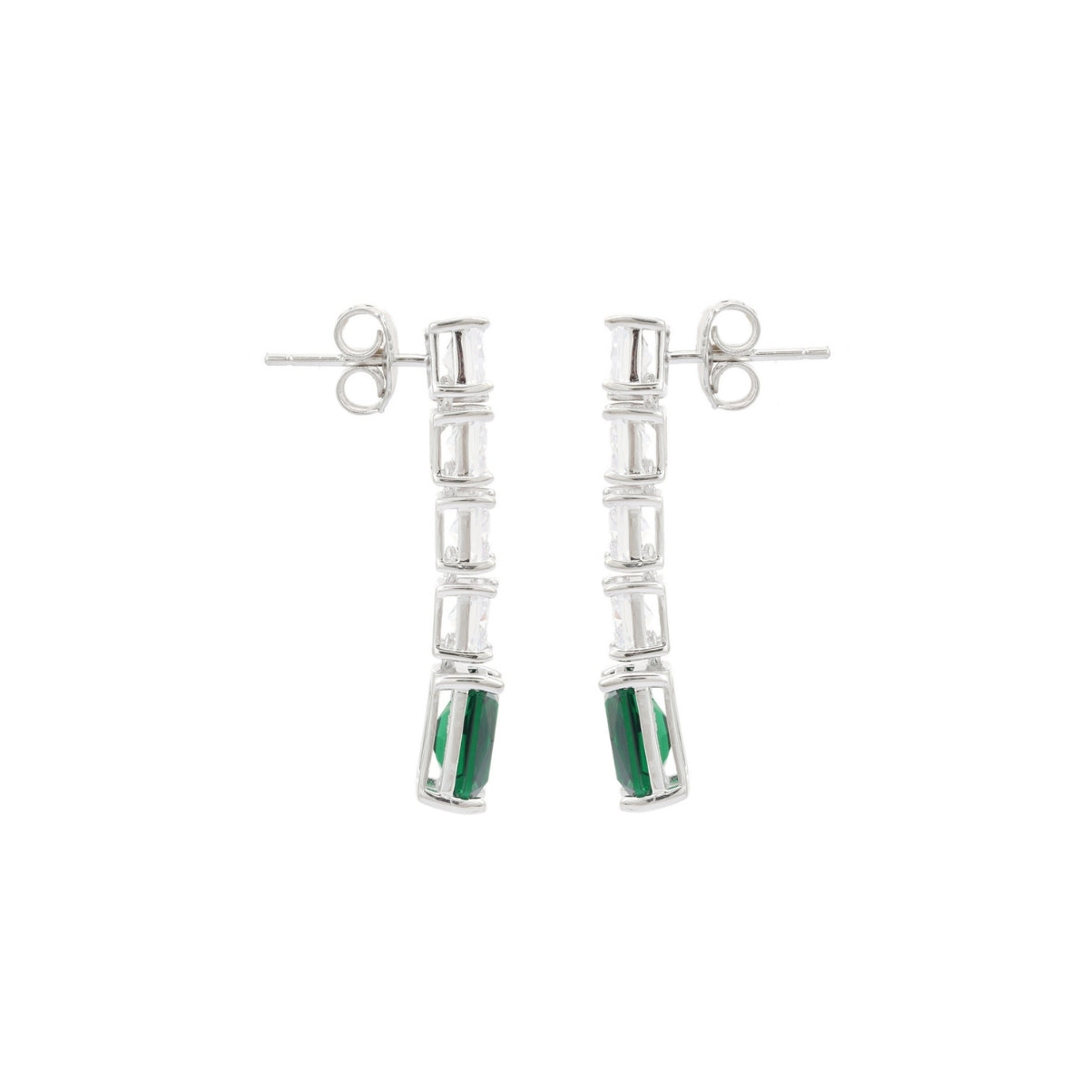 925 Silver Blue, Emerald Green and Red Ruby CZ Diamond Drop Earrings