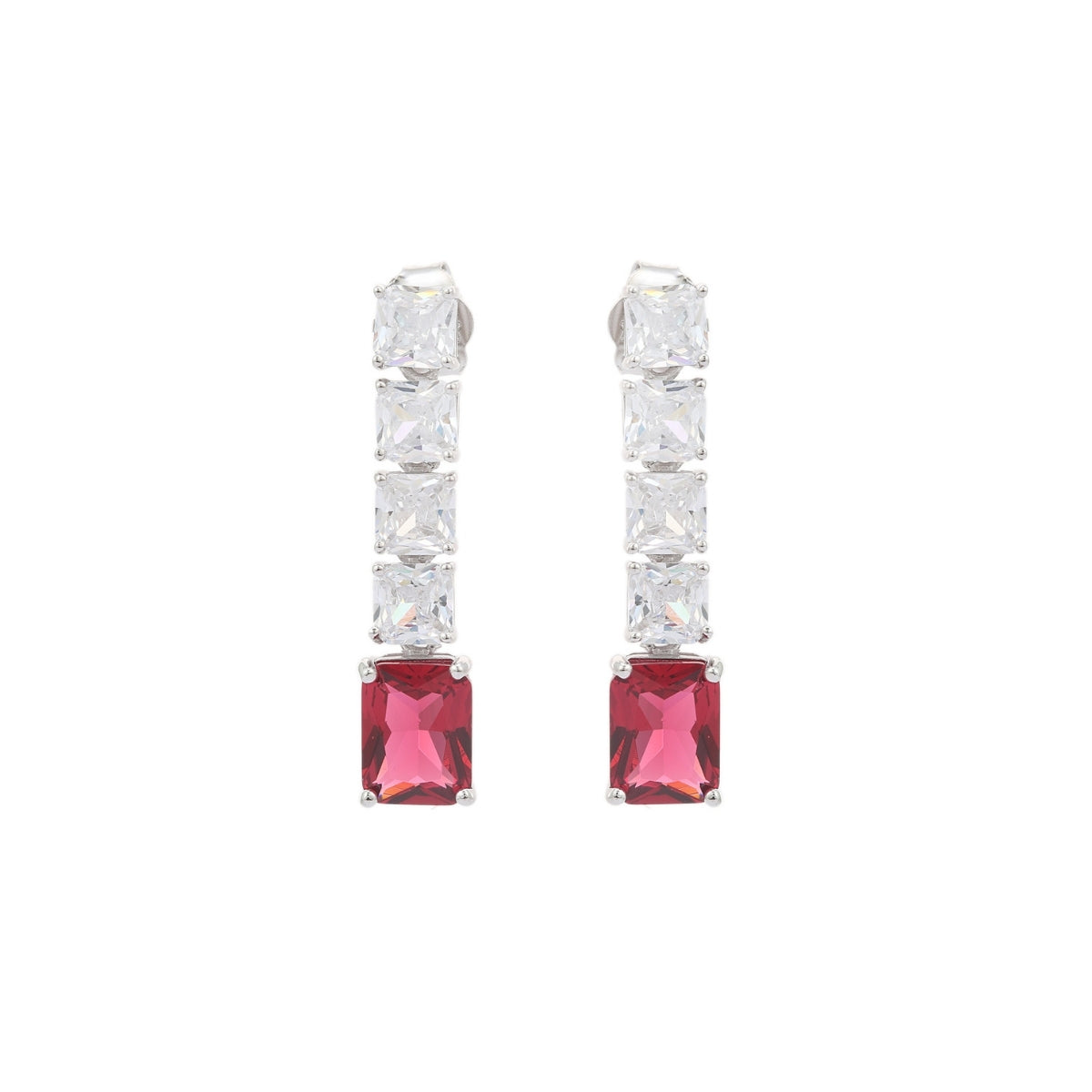 925 Silver Blue, Emerald Green and Red Ruby CZ Diamond Drop Earrings