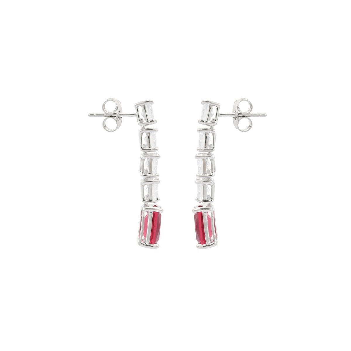 925 Silver Blue, Emerald Green and Red Ruby CZ Diamond Drop Earrings