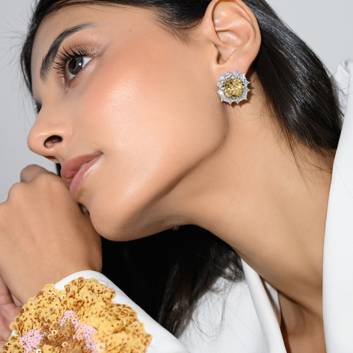 Snowflake Yellow Diamond Earrings