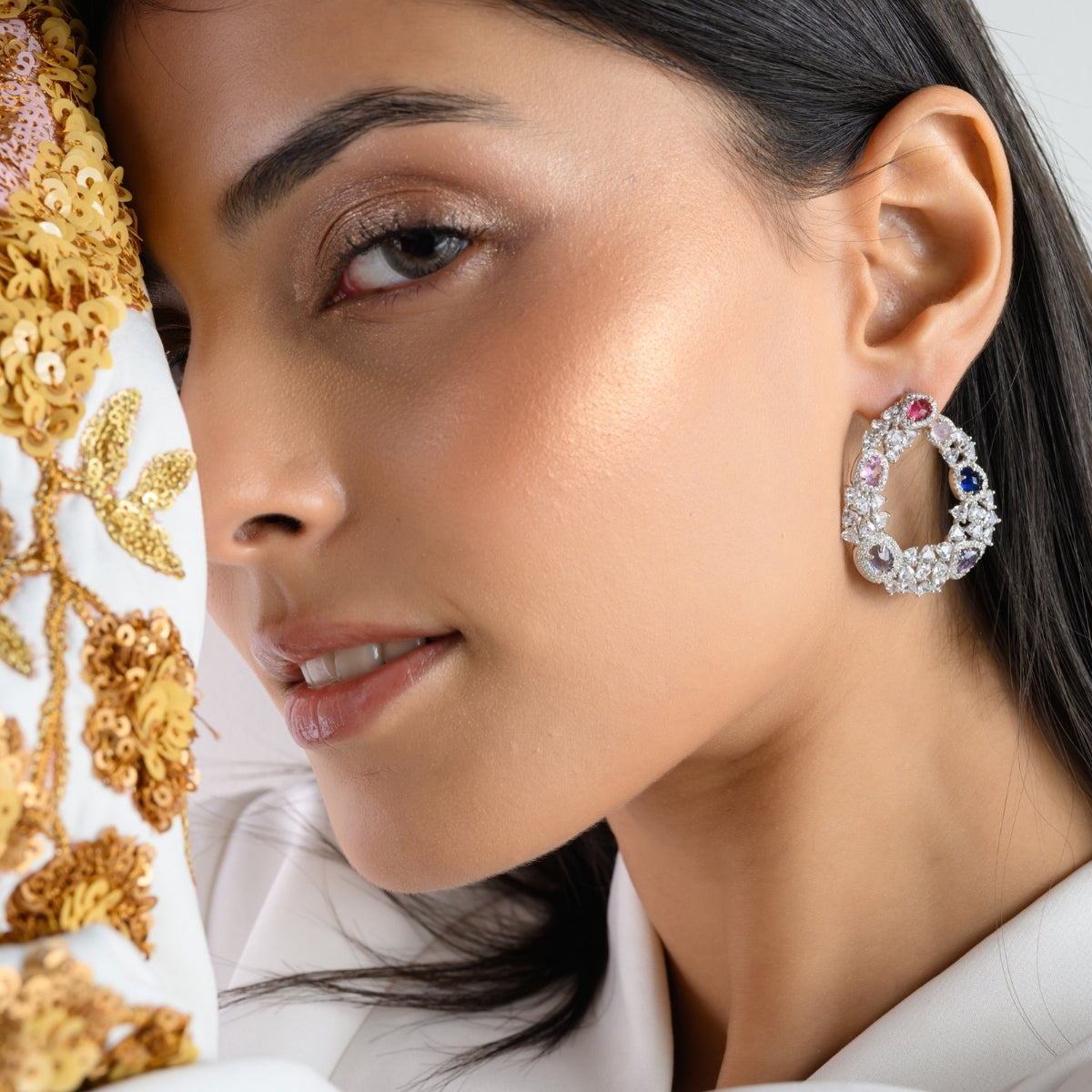 925 Silver Art Deco Earrings with Multicolored CZ Diamond Crystals