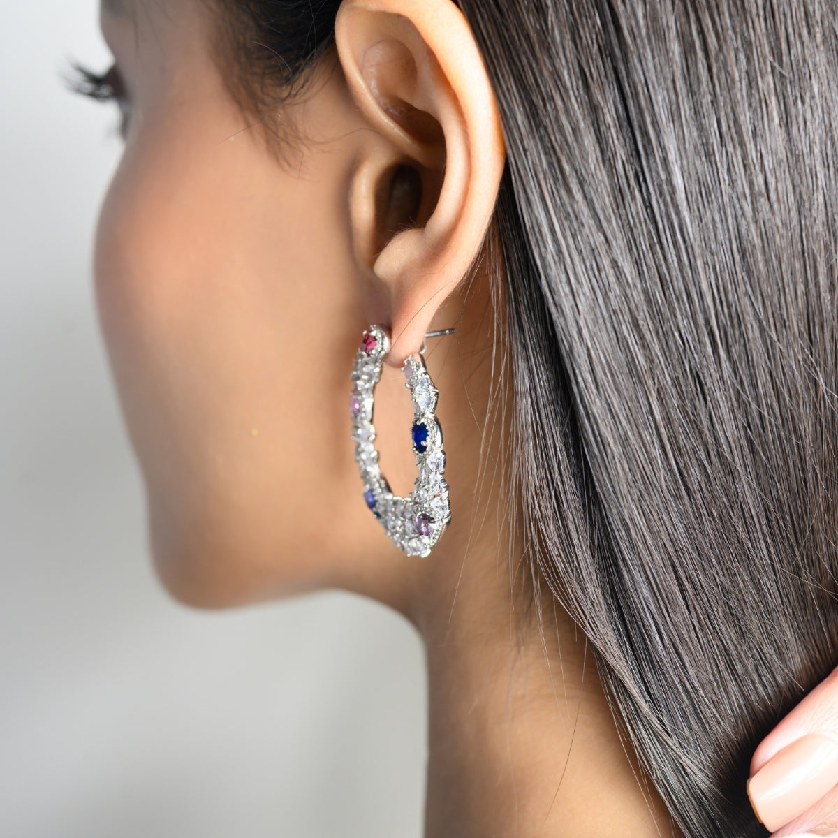 925 Silver Art Deco Earrings with Multicolored CZ Diamond Crystals