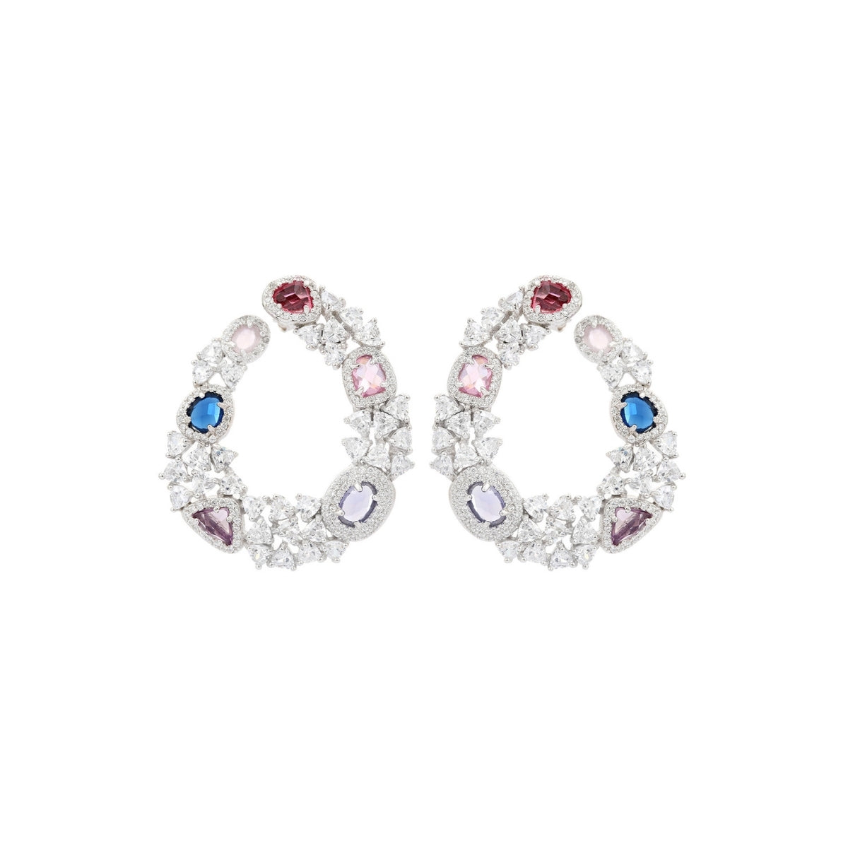 925 Silver Art Deco Earrings with Multicolored CZ Diamond Crystals