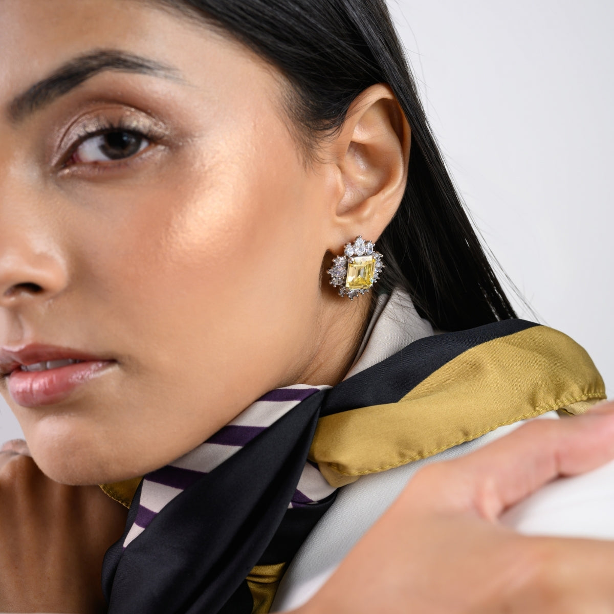 Yellow Diamond Spike Earrings with Sparkling CZ Crystals