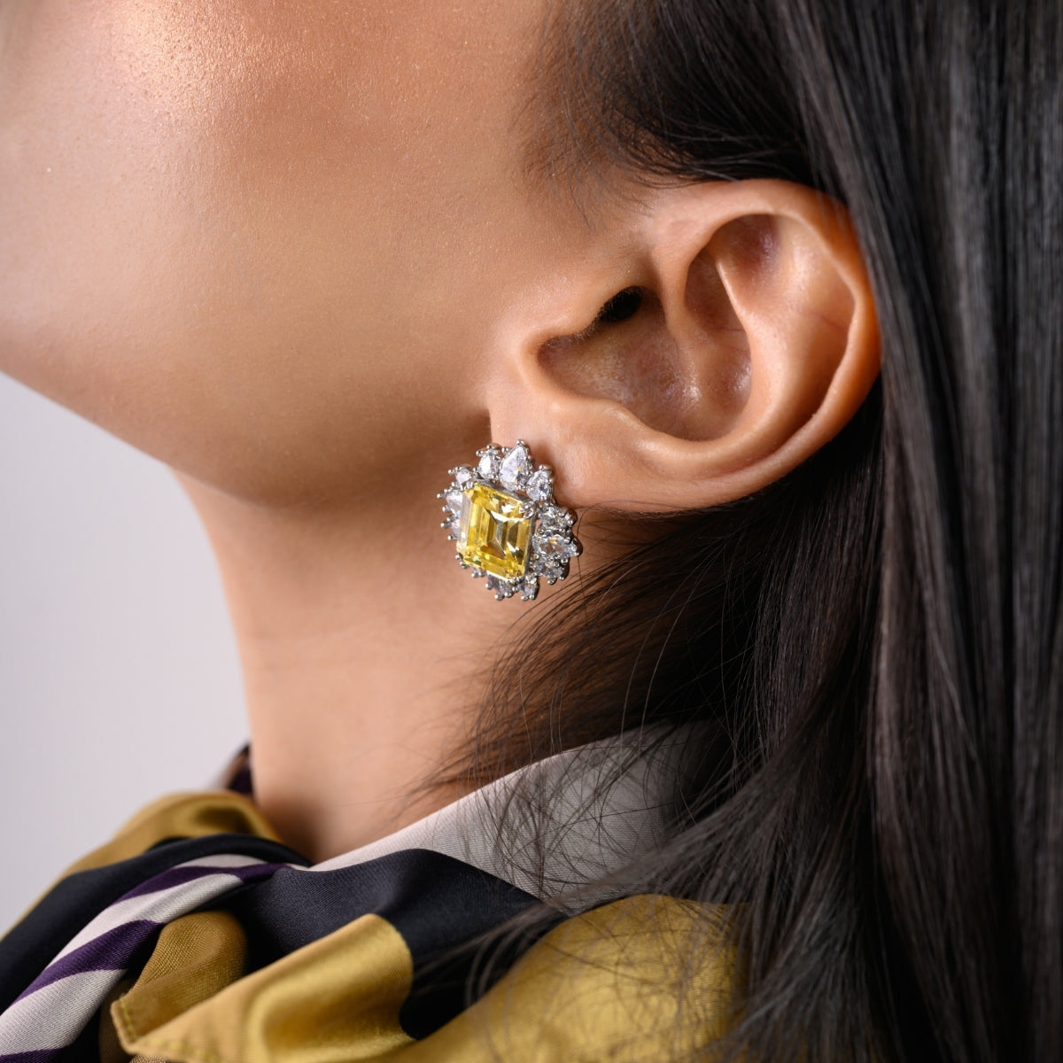 Yellow Diamond Spike Earrings with Sparkling CZ Crystals